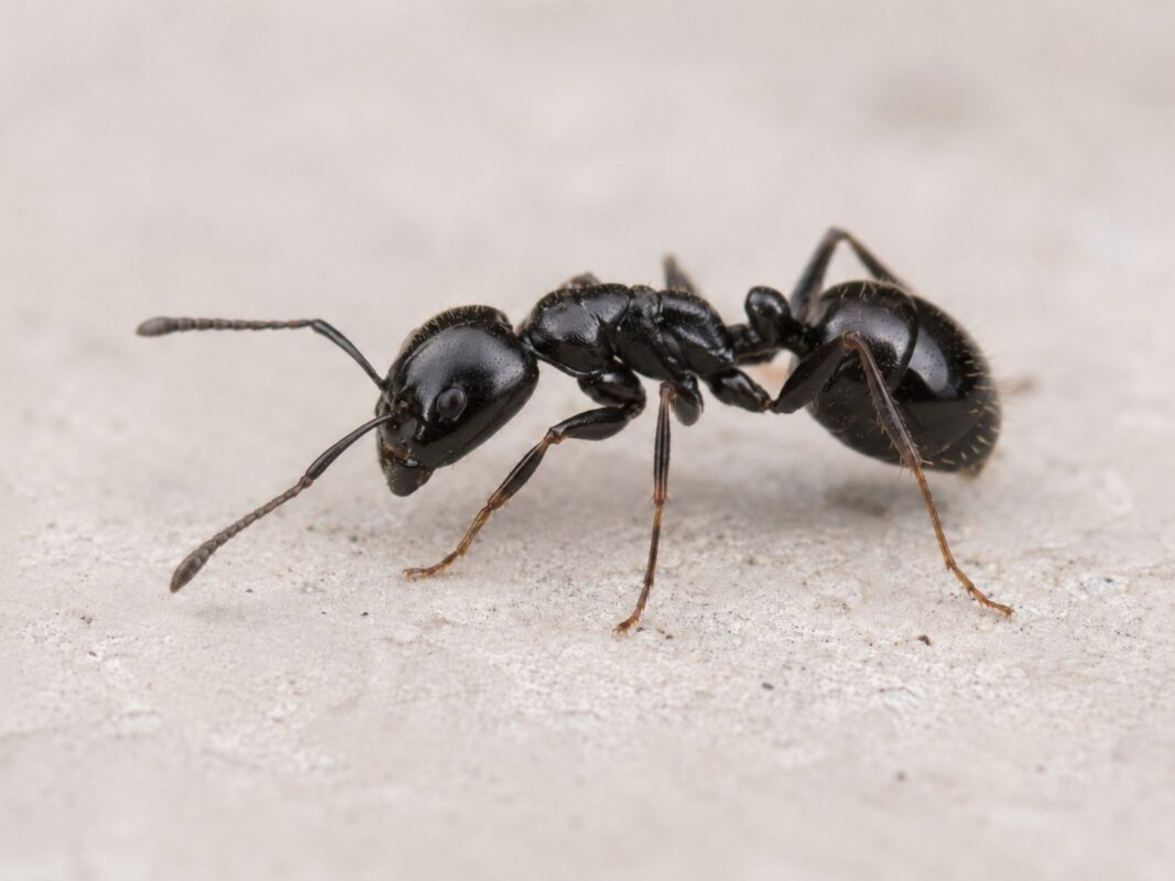 Close-up of black house ant for pest identification